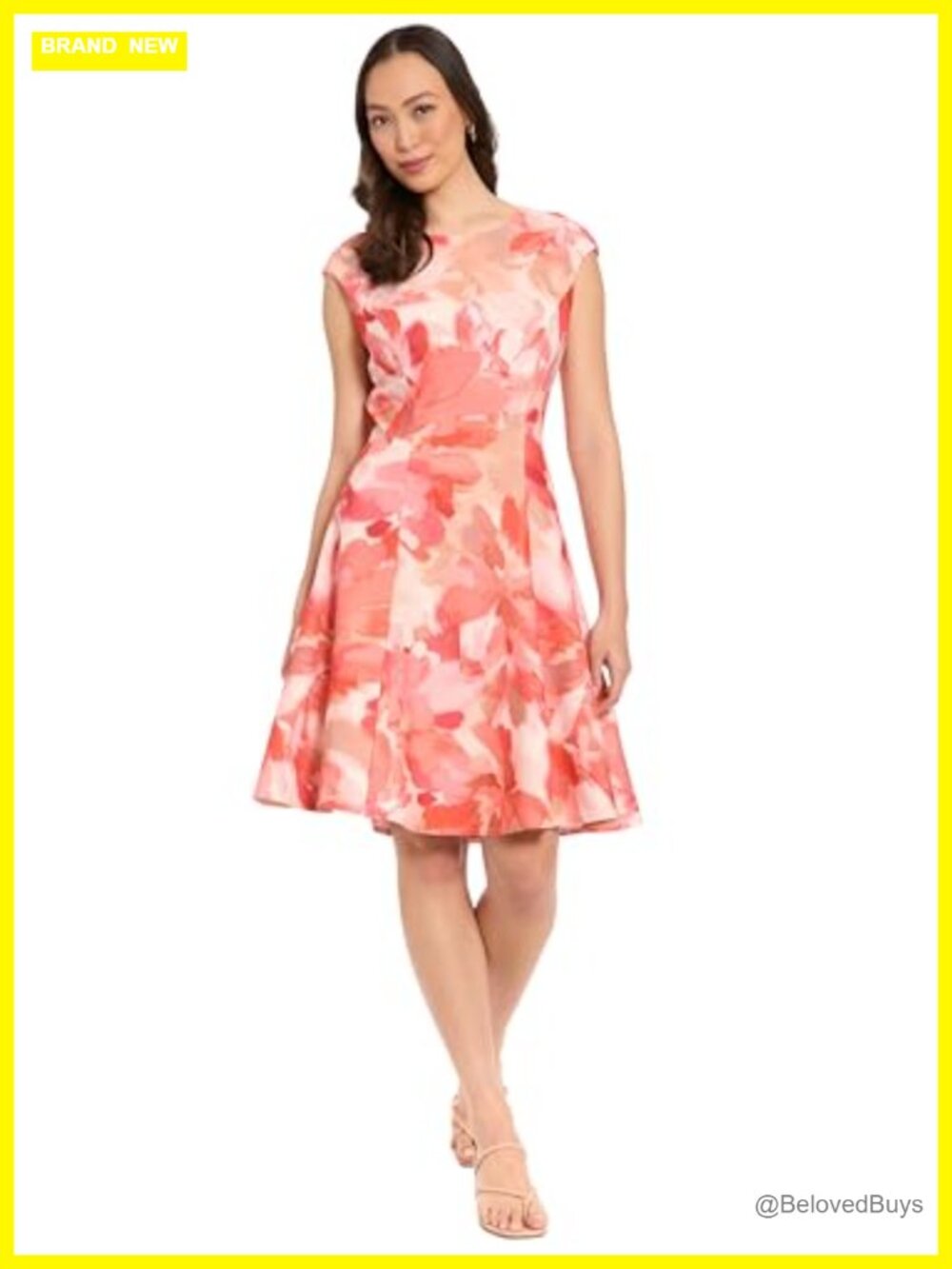 Elegant Floral Cap Sleeve Fit and Flare Dress